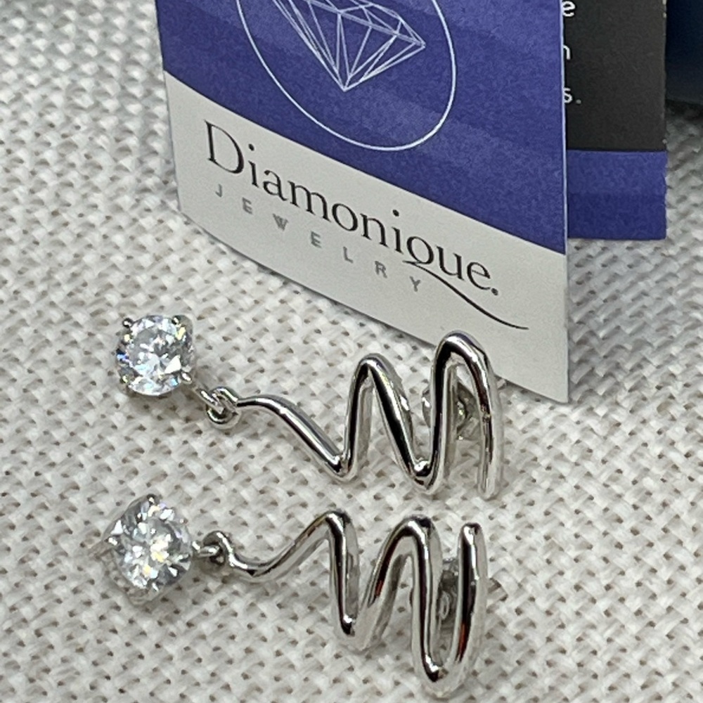 Unique Diamonique Sterling Silver 925 Earrings – 1" Length, 4.6g - Picture 6 of 17